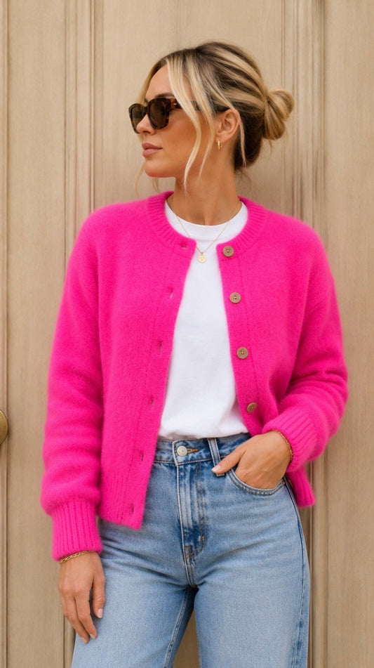 Sophie - Cardigan with Kid Mohair - Hot Pink.