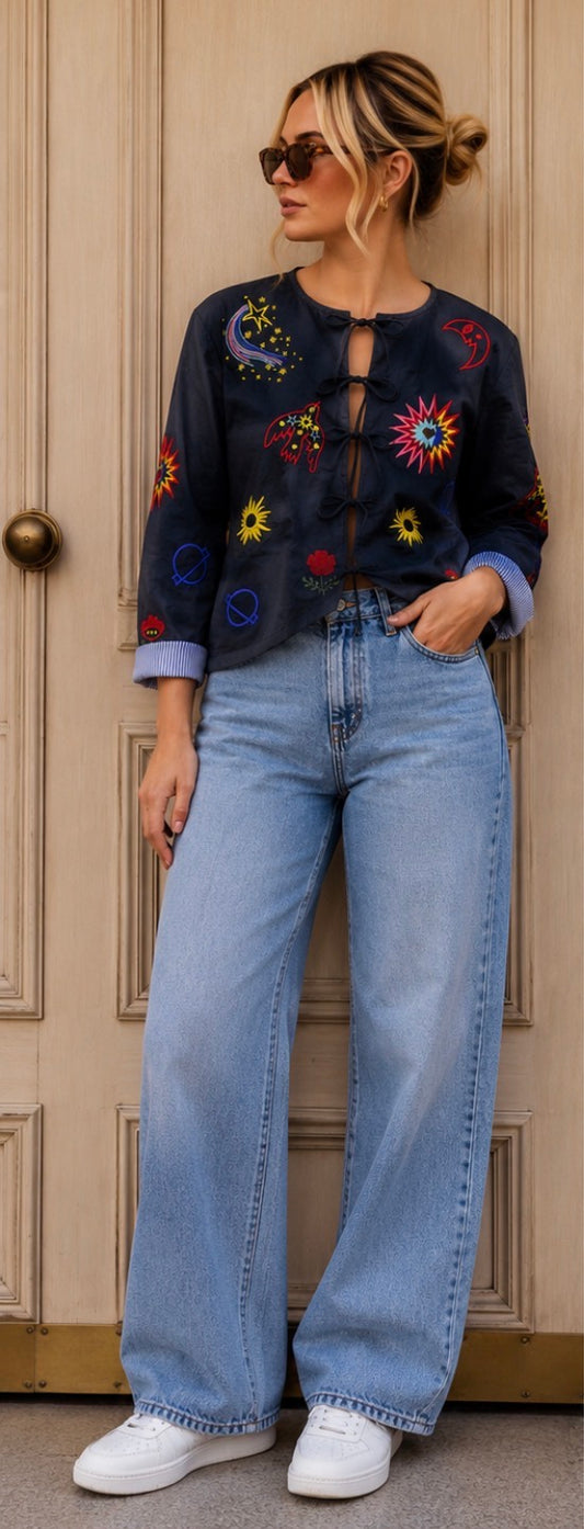 Sophie Kimono Style Lightly Padded Jacket - Navy.