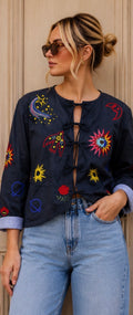 Sophie Kimono Style Lightly Padded Jacket - Navy.