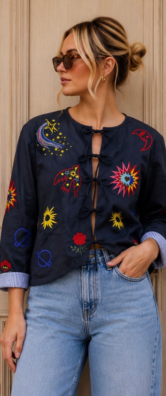Sophie Kimono Style Lightly Padded Jacket - Navy.
