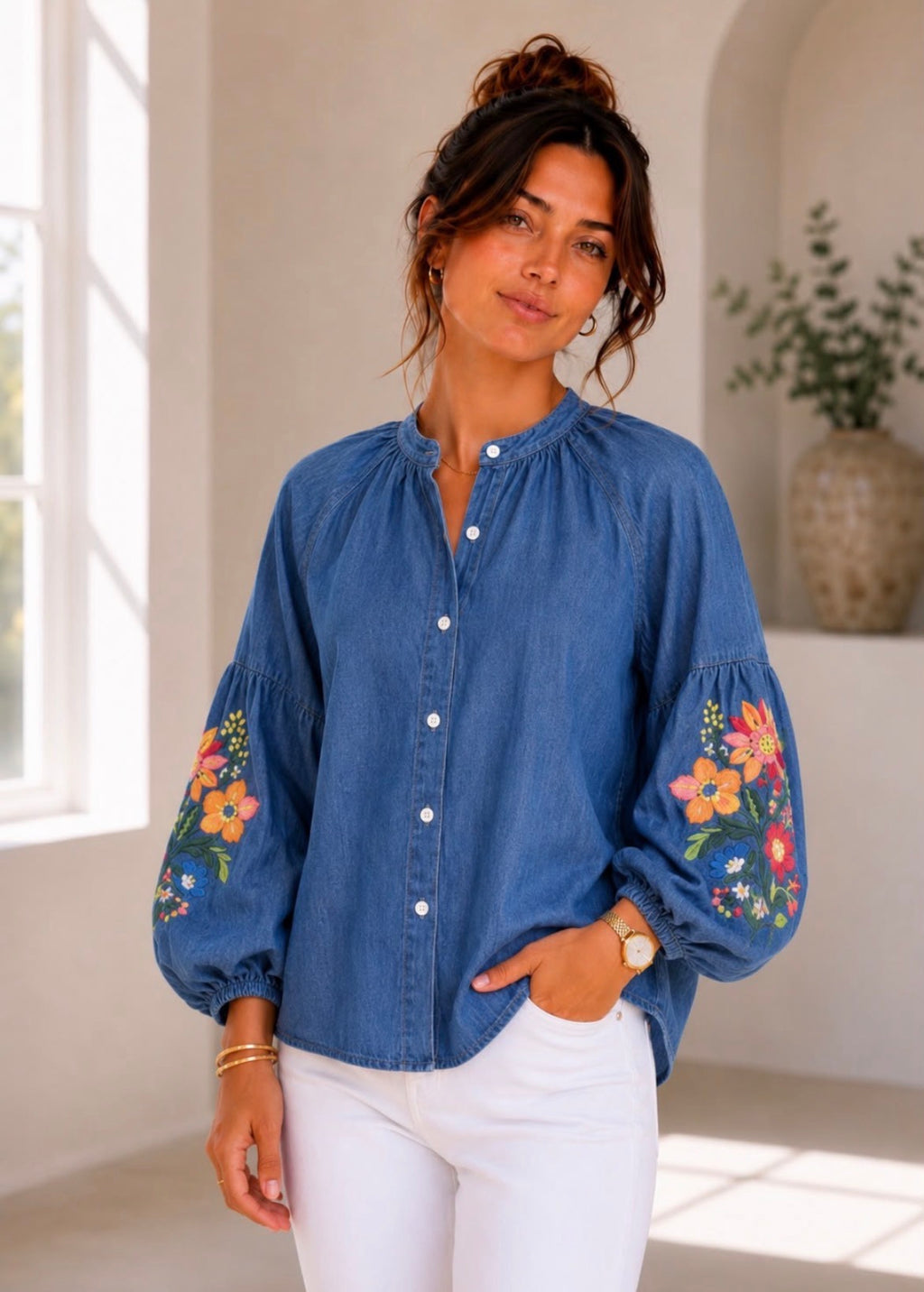 Kyla Denim Shirt with Embroidery.