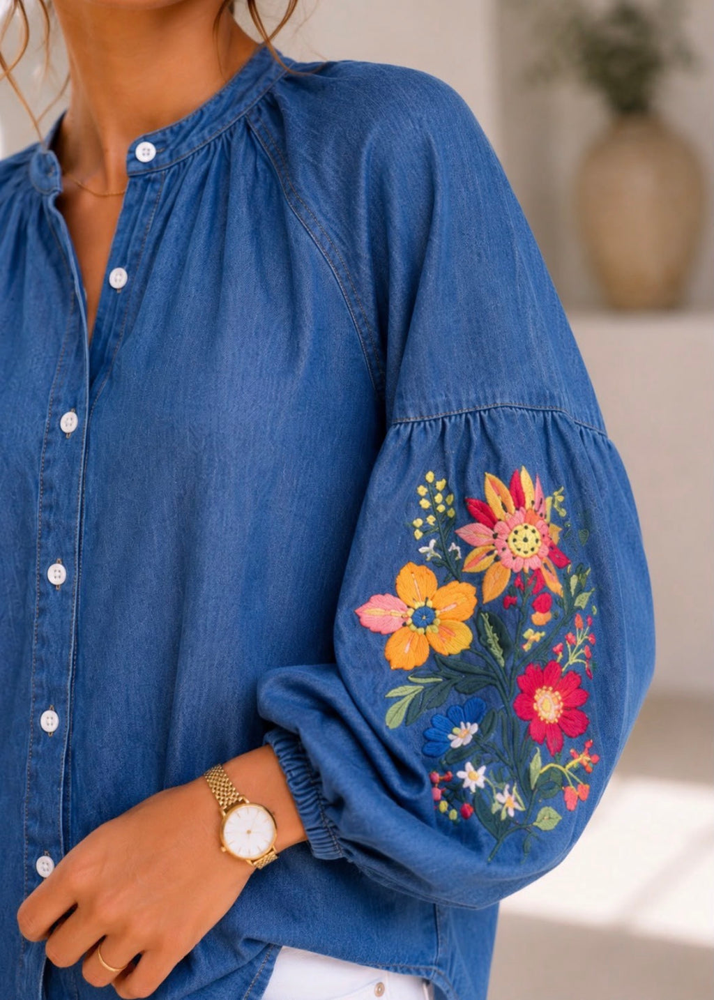Kyla Denim Shirt with Embroidery.