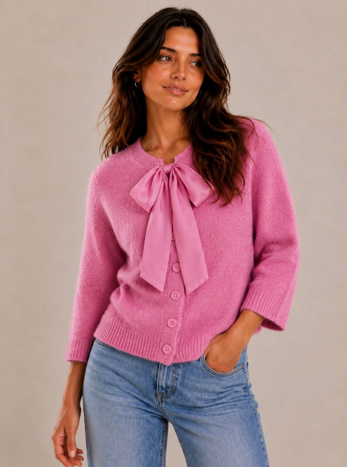 Kyla Cardigan with Bow Detail - Pink.