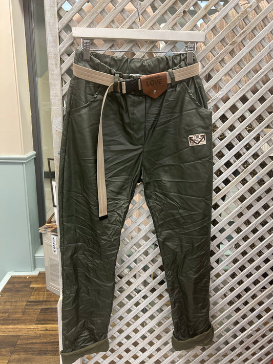 Zola Green PU Trousers with Belt