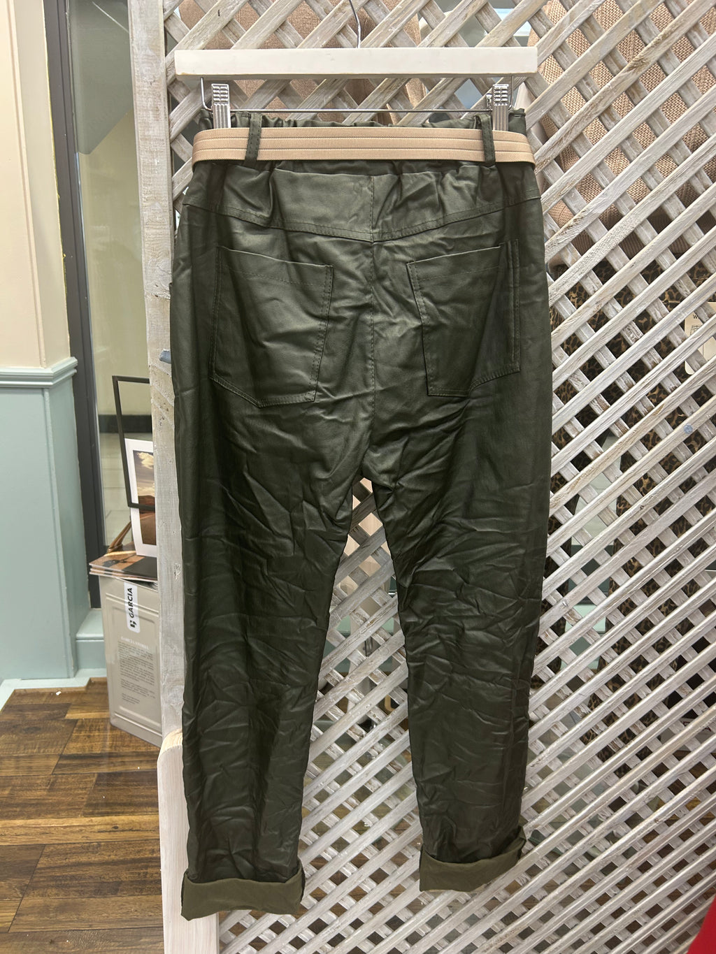 Zola Green PU Trousers with Belt