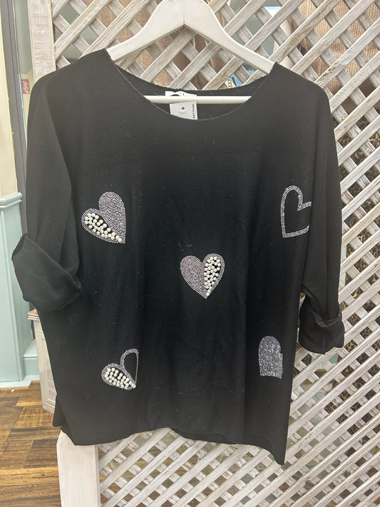 Zola Black & Silver V neck Top