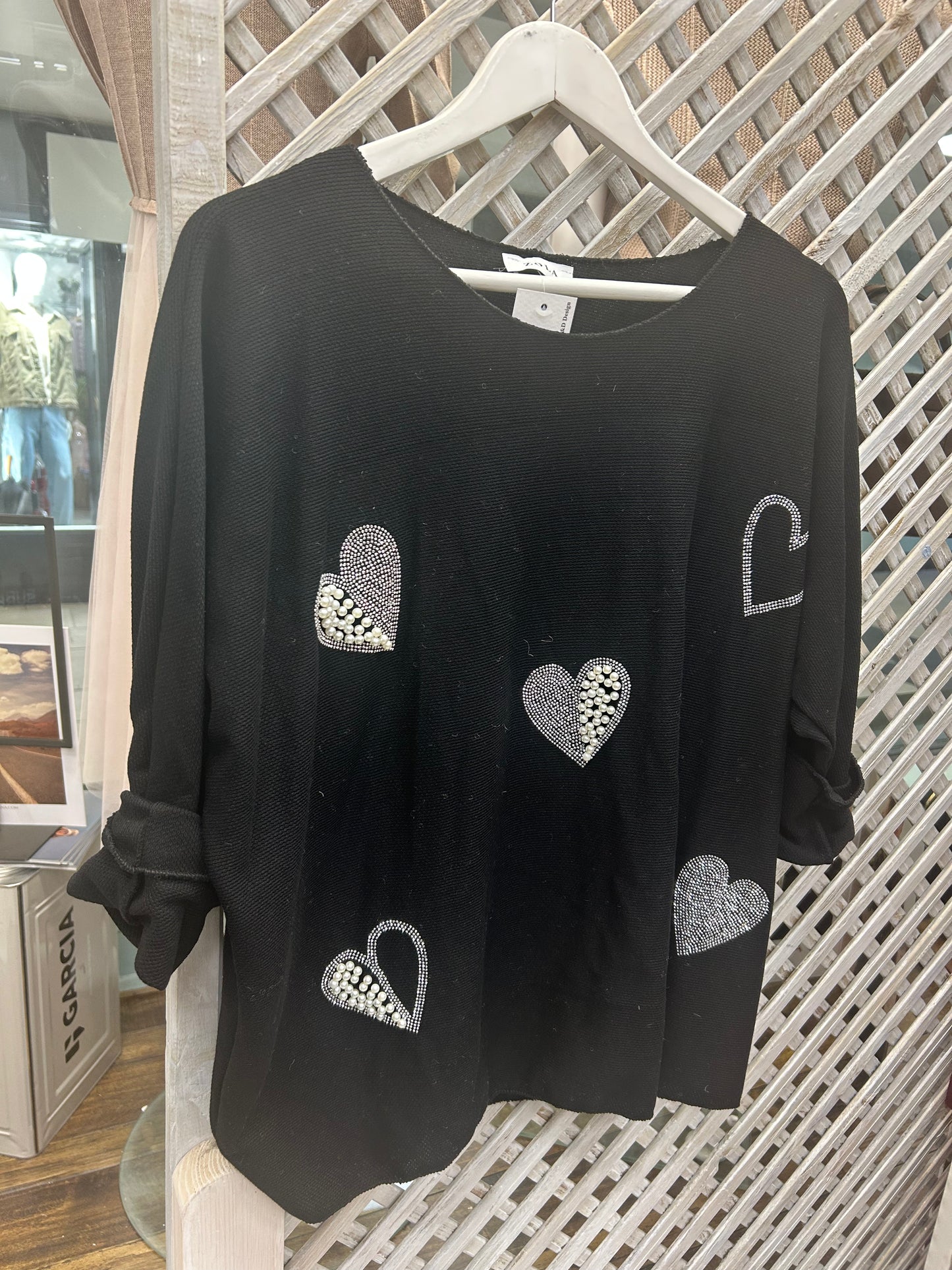 Zola Black & Silver V neck Top