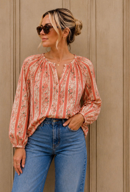 Sophie Vintage Vibe Blouse - Coral Mix