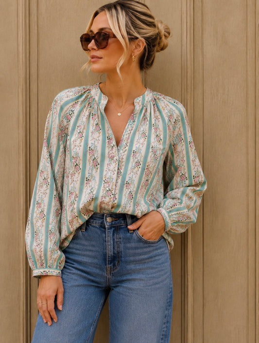 Sophie Vintage Vibe Blouse - Green Mix