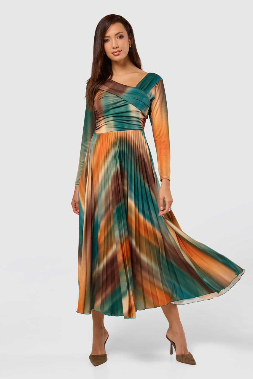 Closet London-Asymmetric Pleated Dress in Green