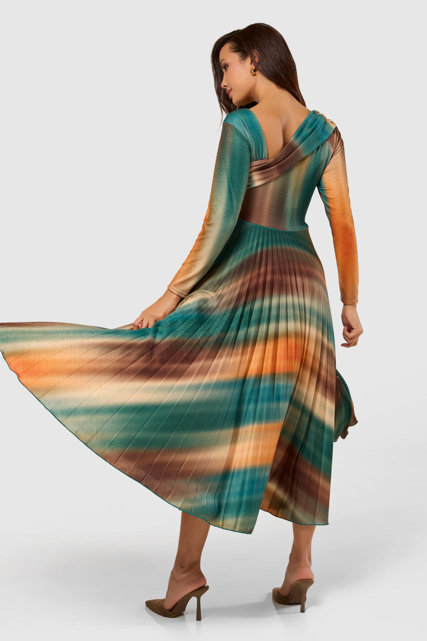 Closet London-Asymmetric Pleated Dress in Green