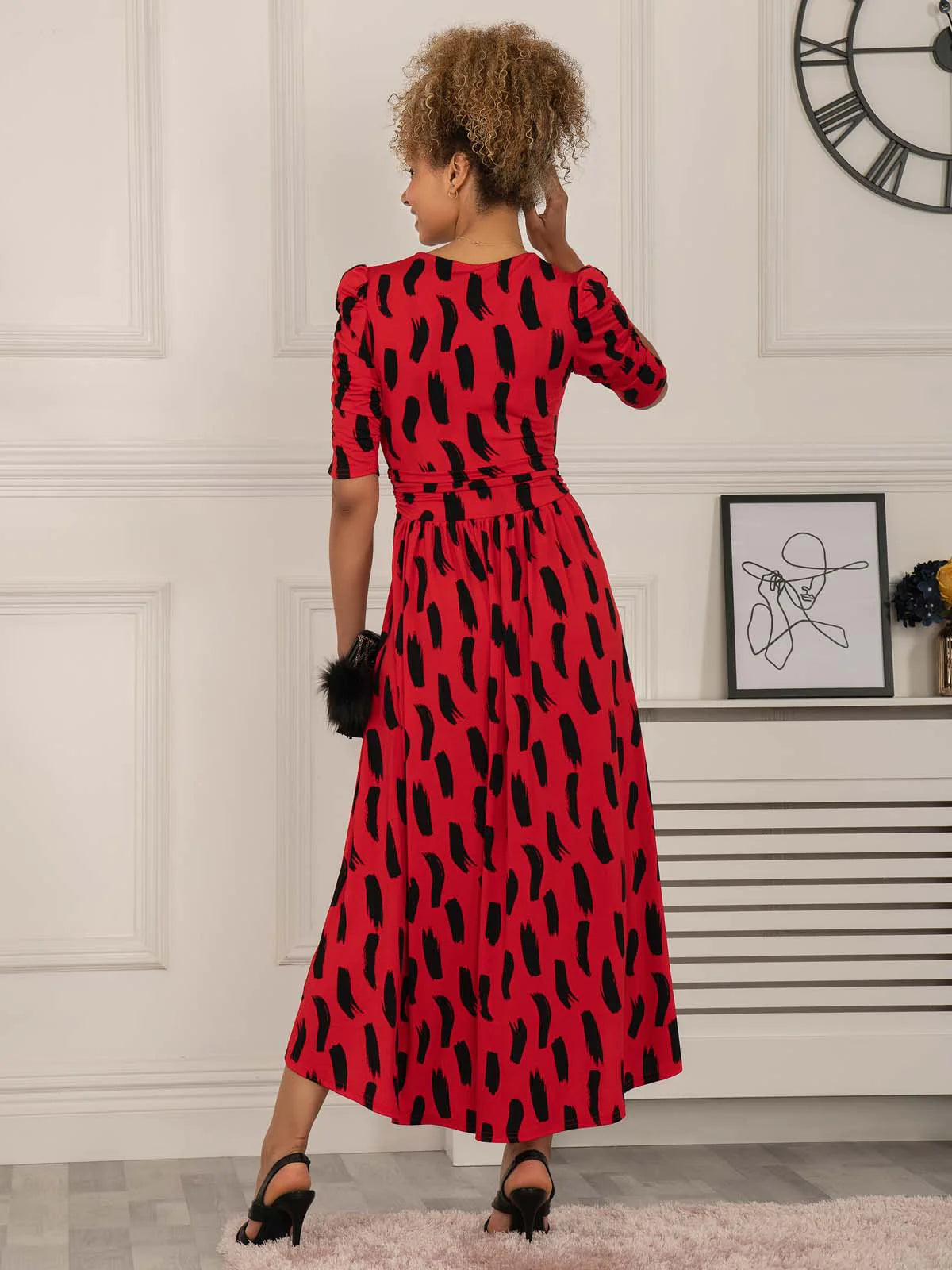 Jolie Moi Quanna Stroke Print Jersey Maxi Dress, Red