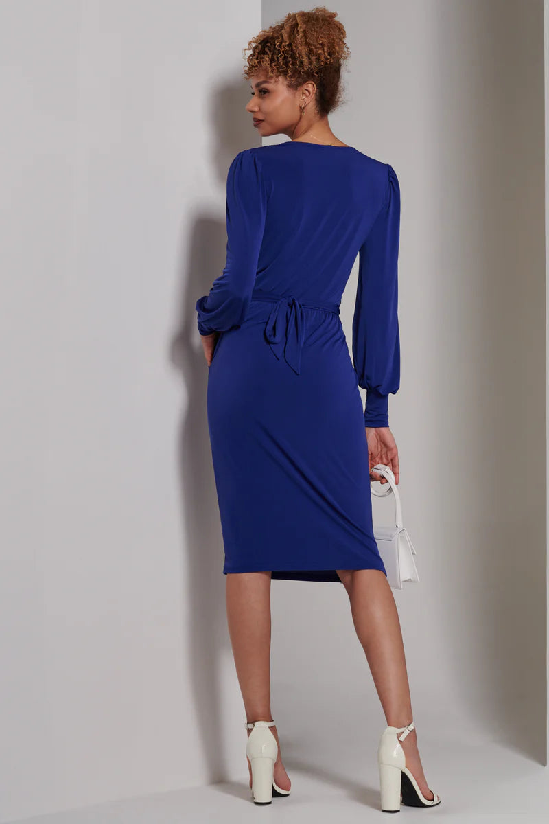 Jolie Moi Kinslee Long Sleeve Pegged Dress-Royal Blue