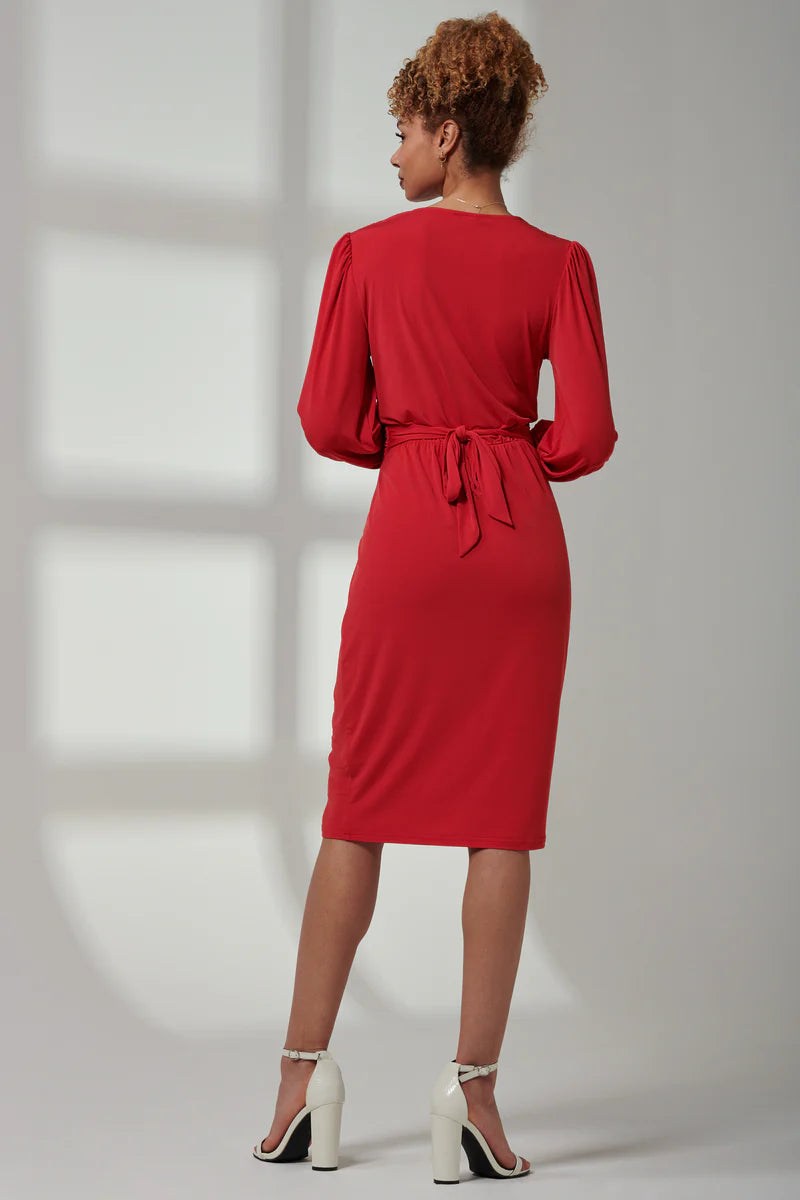 Jolie Moi Kinslee Long Sleeve Pegged Dress-Scarlet Red