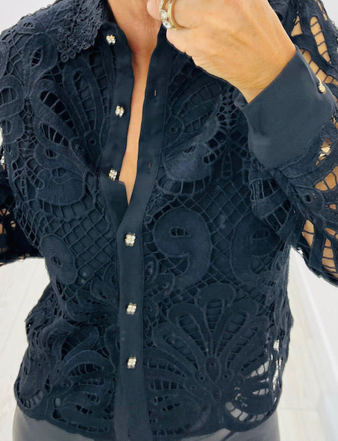 Kyla Black Lace detail regular Blouse