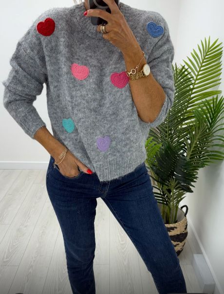 Kyla Grey Jumper with Hearts