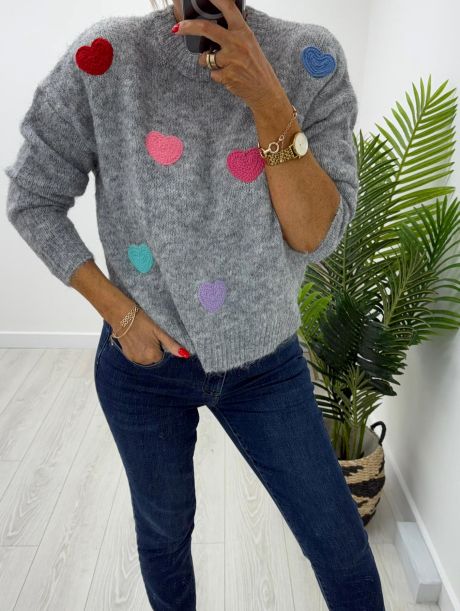 Kyla Grey Jumper with Hearts