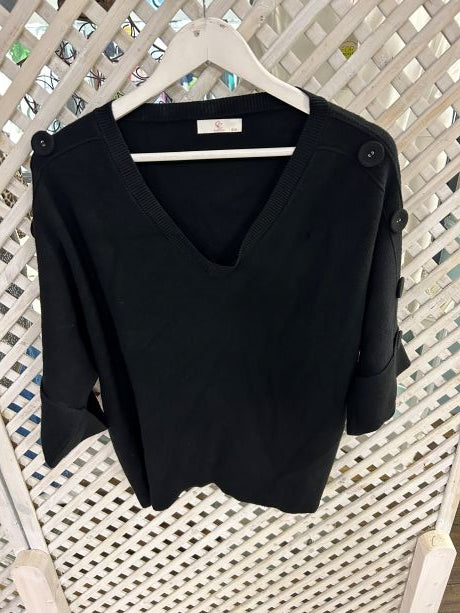 Kyla Knit with Half sleeve & Buttons on the shoulder Black