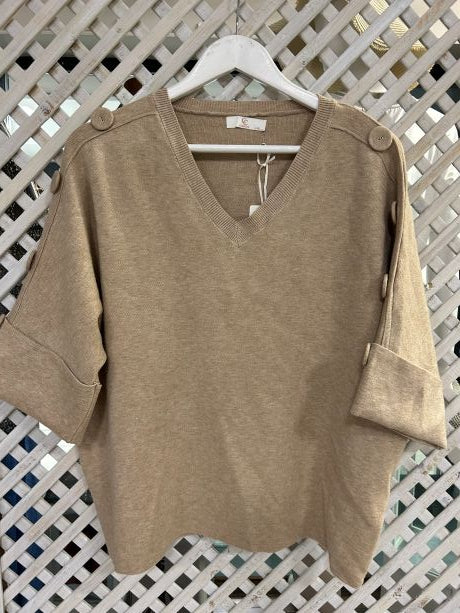 Kyla Knit with Half sleeve & Buttons on the shoulder Caramel