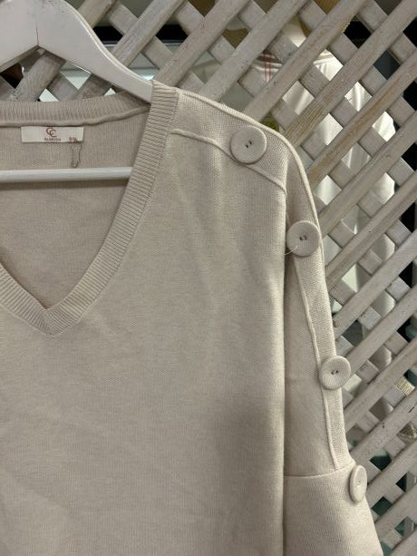 Kyla Knit with Half sleeve & Buttons on the shoulder Beige