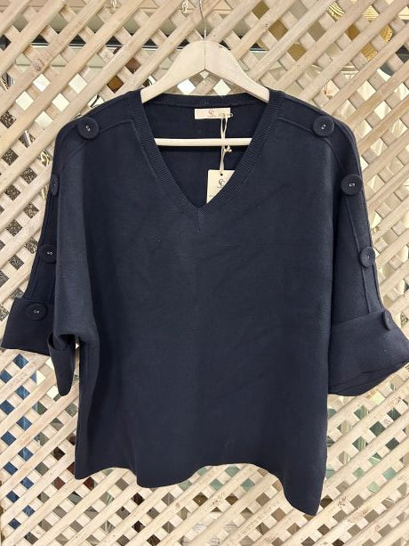 Kyla Knit with Half sleeve & Buttons on the shoulder Navy