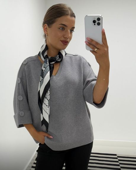 Kyla Knit with Half sleeve & Buttons on the shoulder Grey