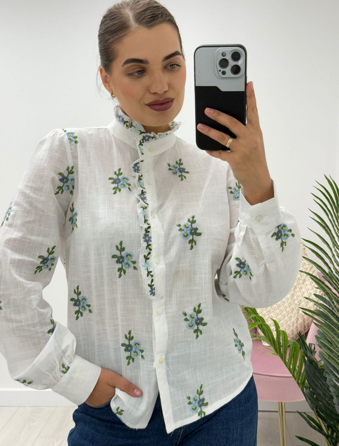 Kyla Frill Blouse Green Flower