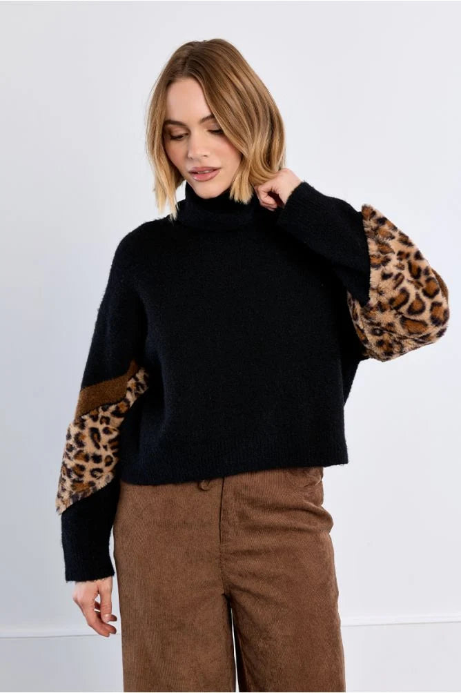 Molly Bracken Jumper with Leopard Detail - Black