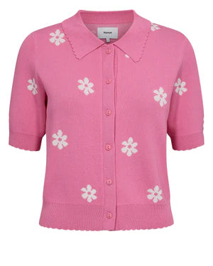 NUMPH NUMARGIT Cardigan Pink Cosmos Short Sleeve with flower detail