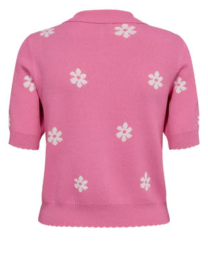 NUMPH NUMARGIT Cardigan Pink Cosmos Short Sleeve with flower detail