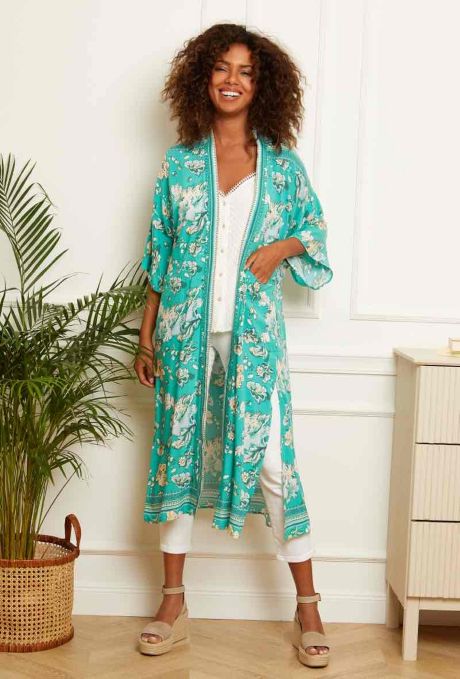 Kimono with belt & side Slits Green