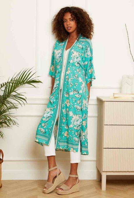 Kimono with belt & side Slits Green