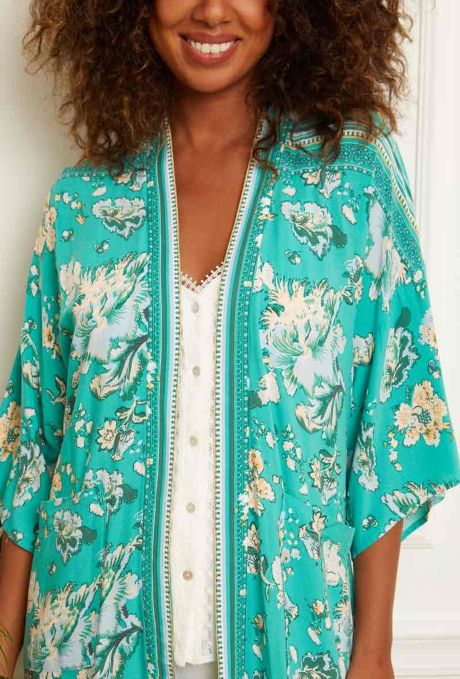 Kimono with belt & side Slits Green