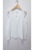 V neck top with lace detail White