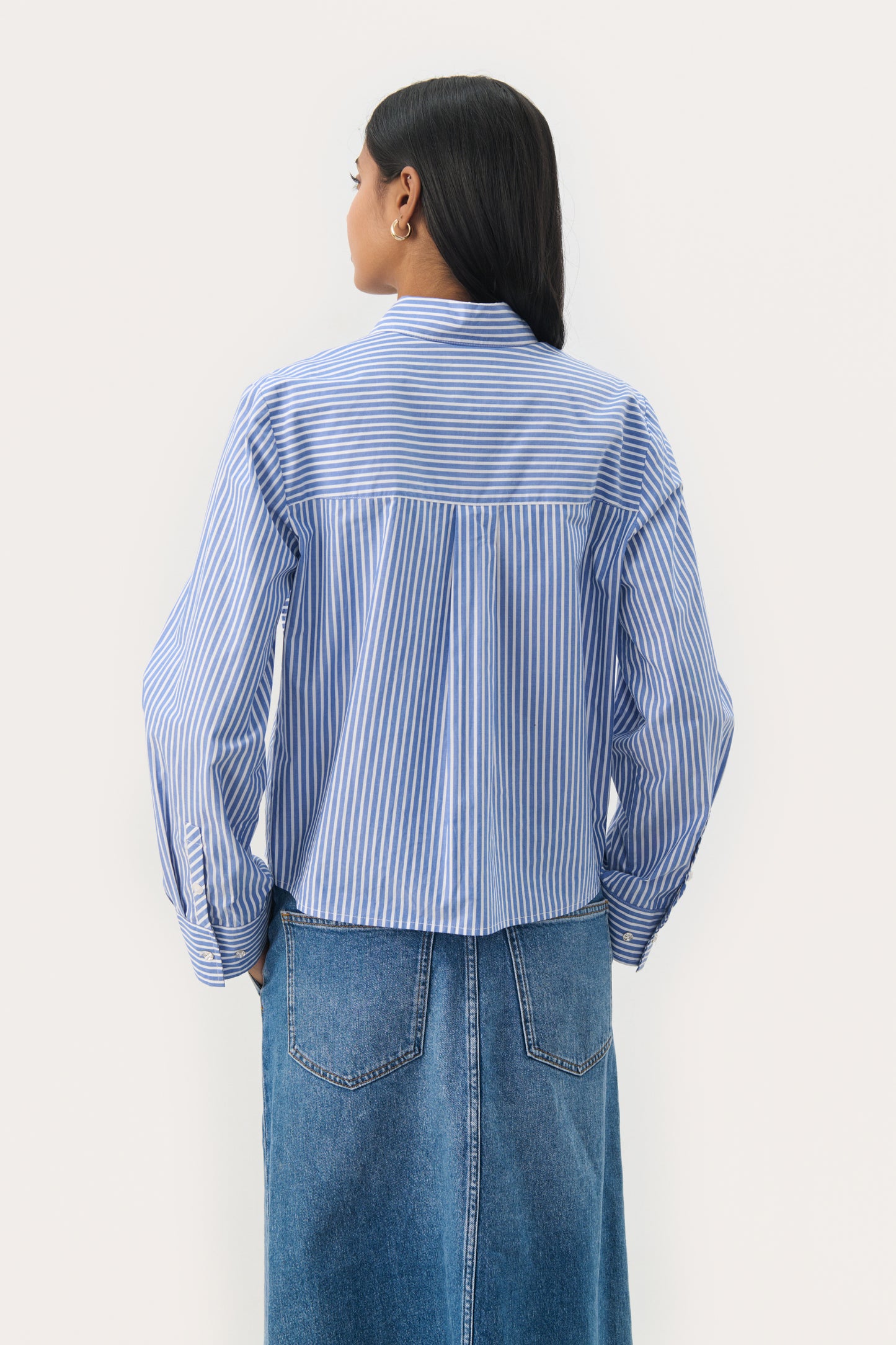 Part Two Pranvera Shirt - Blue & White Stripe with Frill