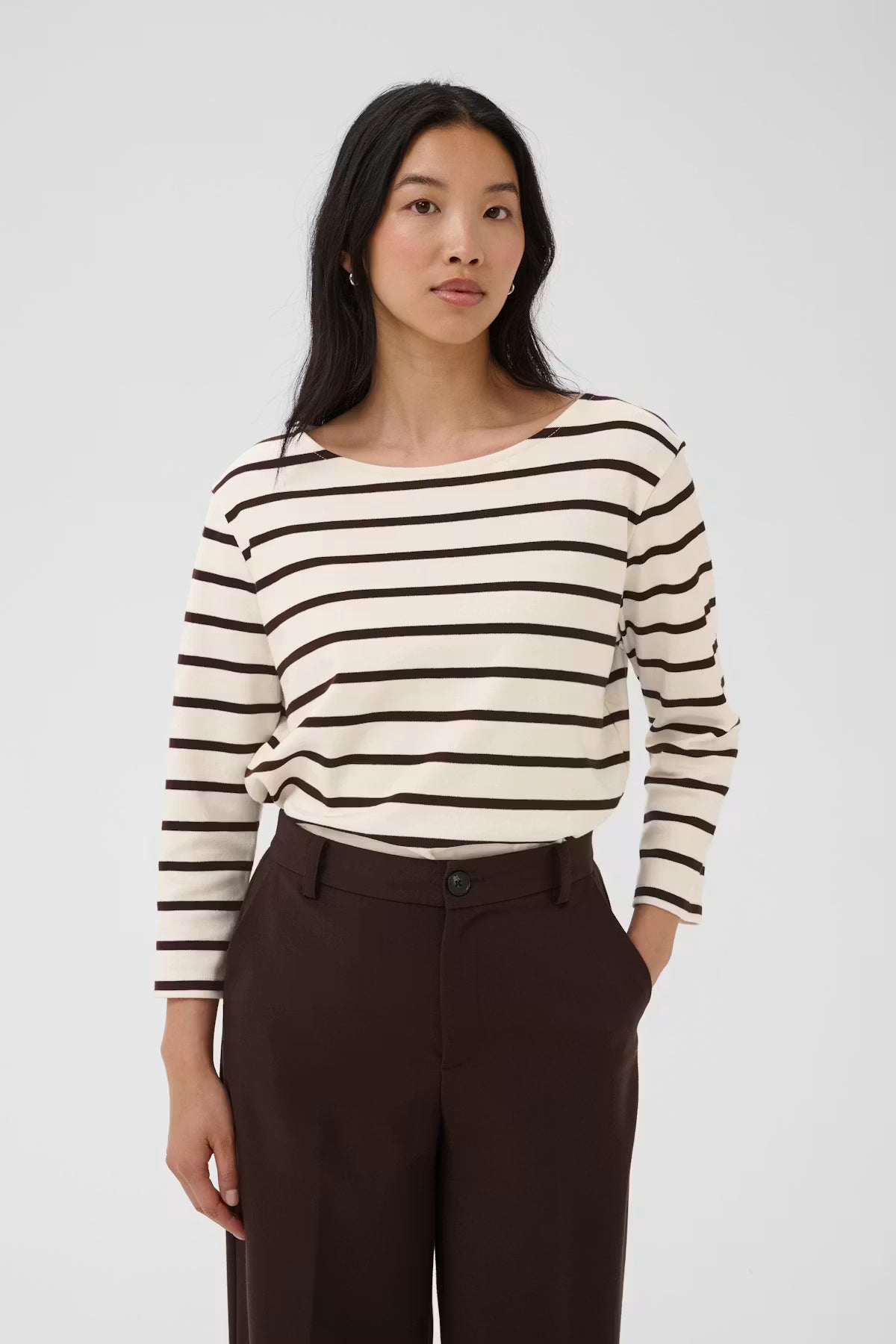 Street One NelaPW T/Shirt - Brown & Cream