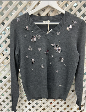 Goa Goa Grey V Neck Knit with sequins