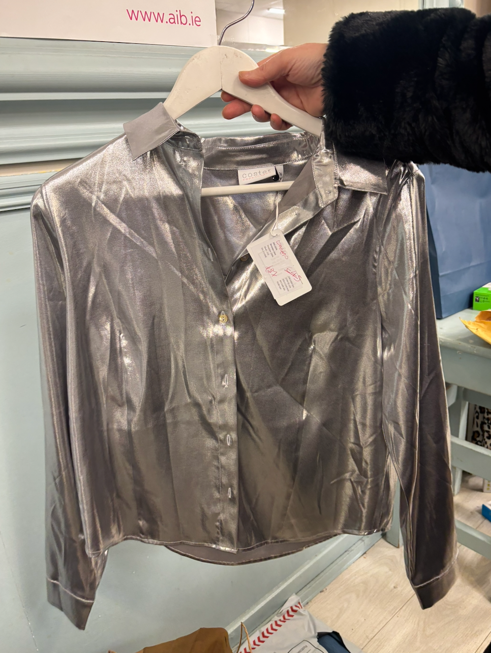 Metallic Satin Shirt – Silver