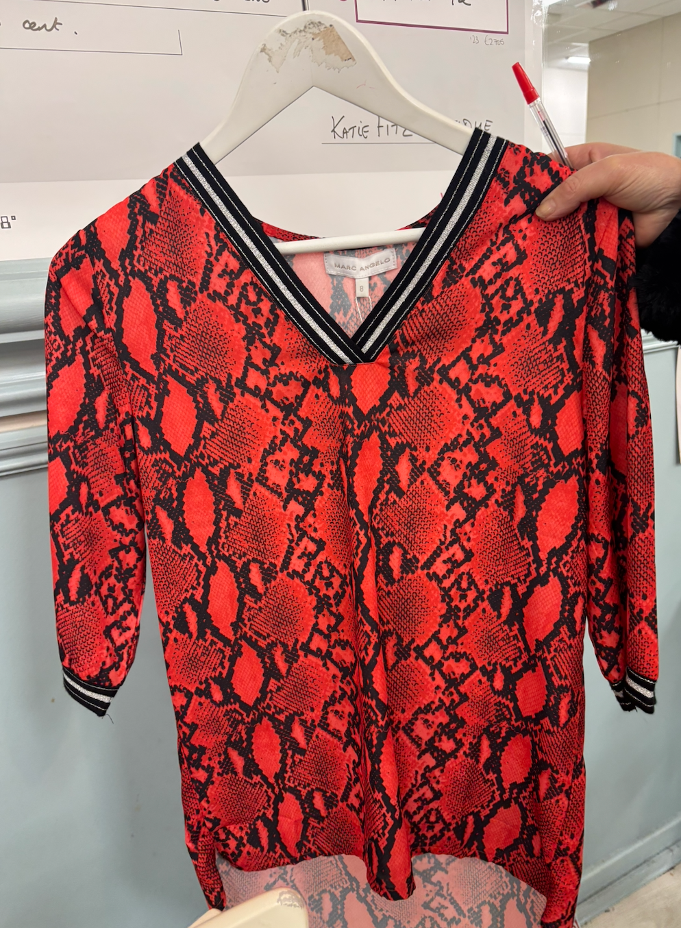 Snake Print V-Neck Top – Red