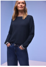 Street One Textured Shirt with Tape - Navy