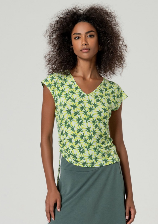 Surkana Sleeveless V Neck T/Shirt Green Mix with Side Detail.