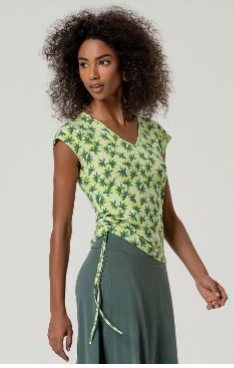 Surkana Sleeveless V Neck T/Shirt Green Mix with Side Detail.