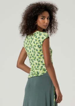 Surkana Sleeveless V Neck T/Shirt Green Mix with Side Detail.