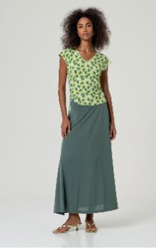 Surkana Sleeveless V Neck T/Shirt Green Mix with Side Detail.