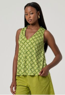 Surkana V Neck Top - Green Mix.