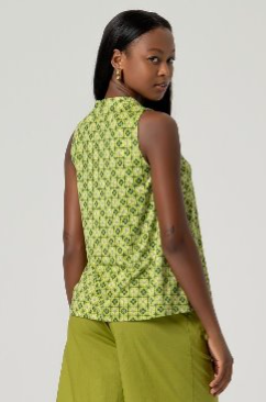 Surkana V Neck Top - Green Mix.
