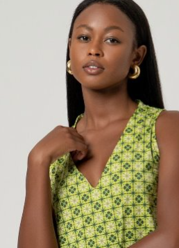 Surkana V Neck Top - Green Mix.