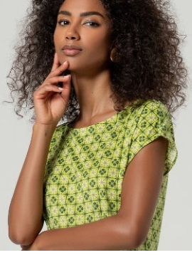 Surkana Boatneck Neck Top - Green Mix.