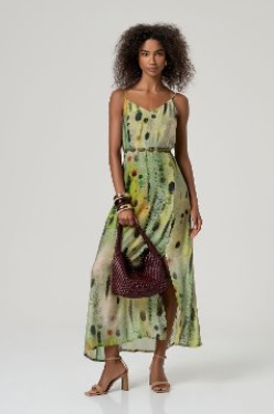 Surkana V Neck Strap Dress Green Mix
