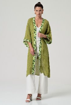 Surkana Flowy Kimono with Belt Green
